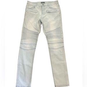 Light Blue Wash Embellish Biker Denim 34X34